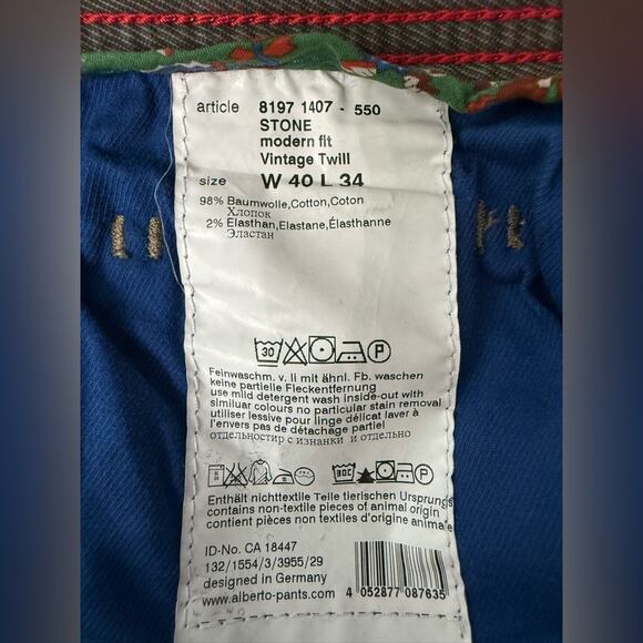 Alberto Brown Stone Modern Fit Vintage Twill Stretch Straight Jeans size 40x34 - Picture 8 of 11